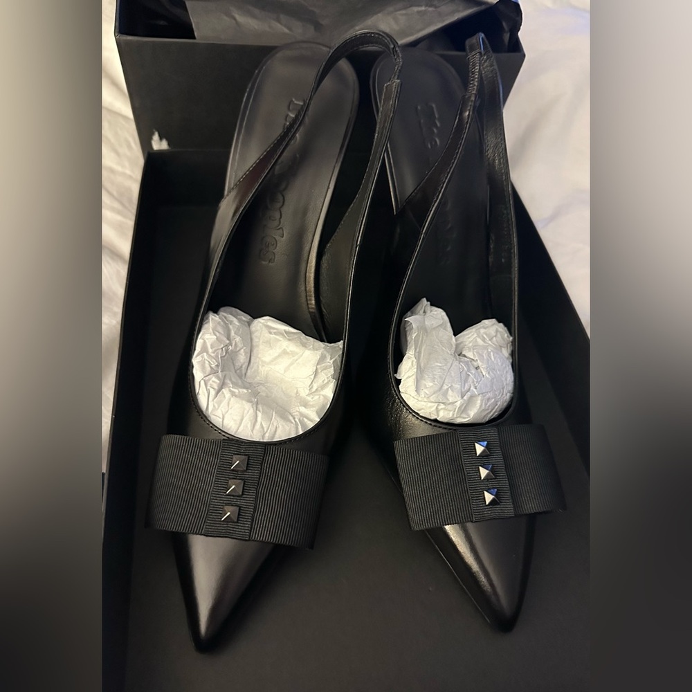 The Kooples Black Leather Pointy Toe Studded Sling Back Sz 40 NIB SIZE 9 - Picture 10 of 13